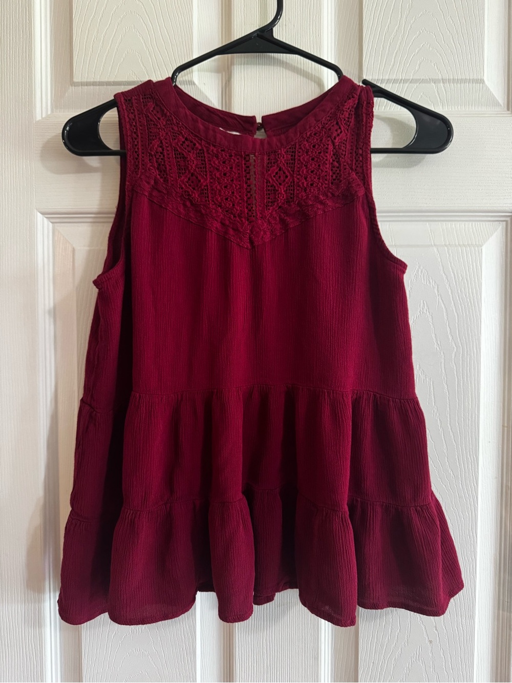 Maurices Crochet Yoke Sleeveless Top - Burgundy